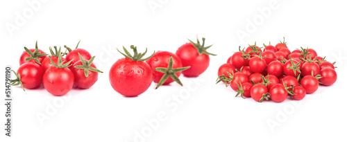 Collection of fresh red cherry tomatoes isolated on white
