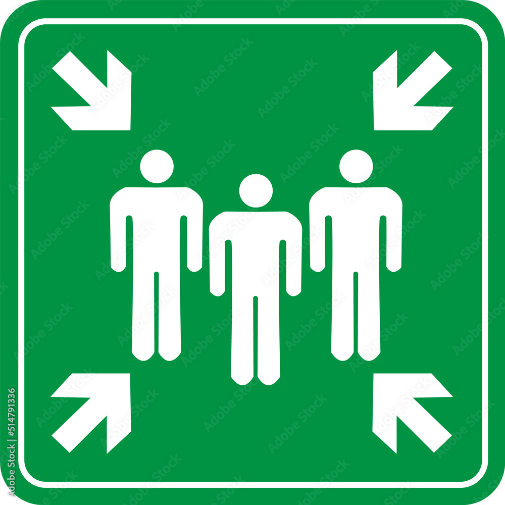 assembly point sign on white background. emergency evacuation assembly point sign. gathering point signboard. flat style. assembly point sign on white background. emergency evacuation assembly point sign. gathering point signboard. flat style.