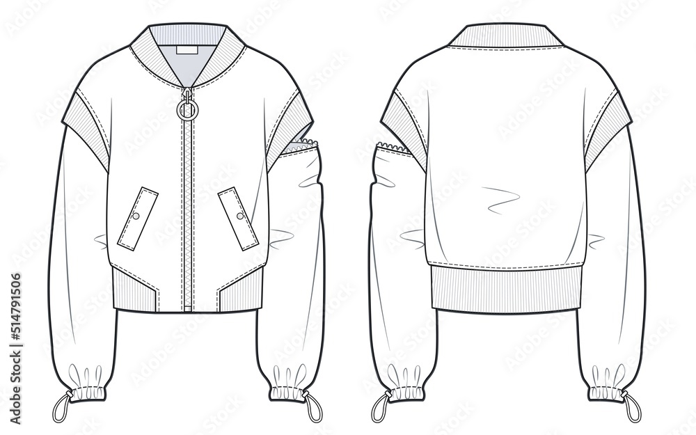Unisex transformer Bomber Jacket fashion flat technical drawing ...