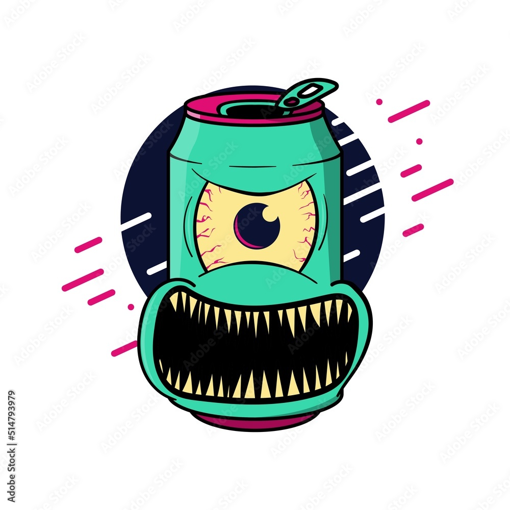 Monster Can With Creapy Face and Eye Illustration. Designs for T-shirts ...