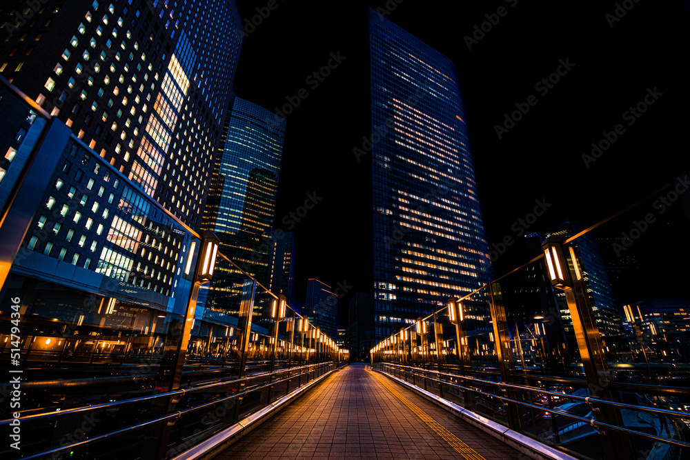 Naklejka premium ビルの明かりが輝く都会の街並み