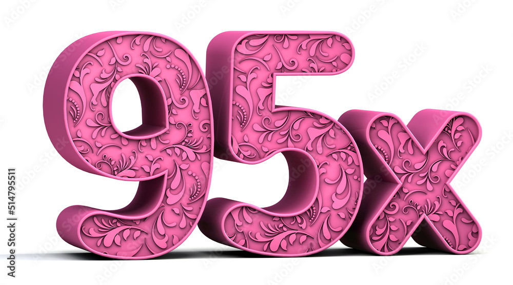 95x 3d floral text isolated on white background. Sale concept. 3d illustration. 95x 3d floral text isolated on white background. Sale concept. 3d illustration.