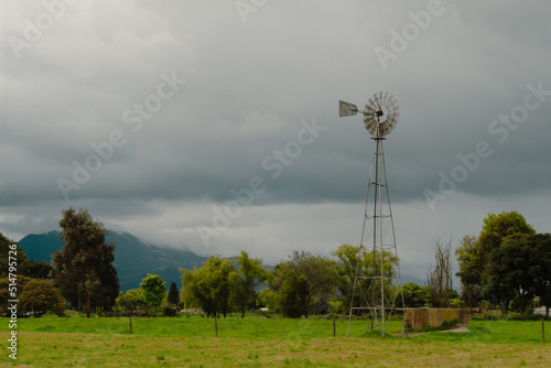Windmill with a water pump to supply water to a farm in Tenjo, Cundinamarca, Cololombia.