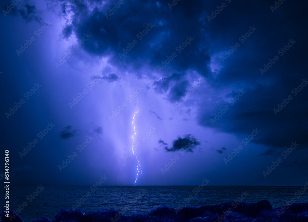 Night Lightning storm over the Gulf of Mexico in Venice Florida USA