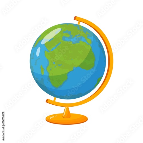 School globe Vector Illustration. Model of Planet Earth with Map of World Icon Isolated on white.