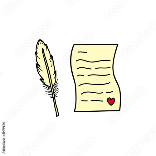 Doodle love message with feather.