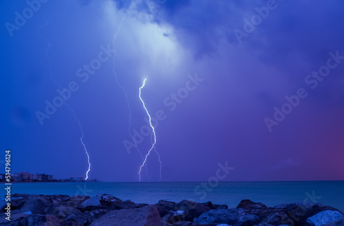 Fotografie Night Lightning storm over the Gulf of Mexico in Venice Florida USA