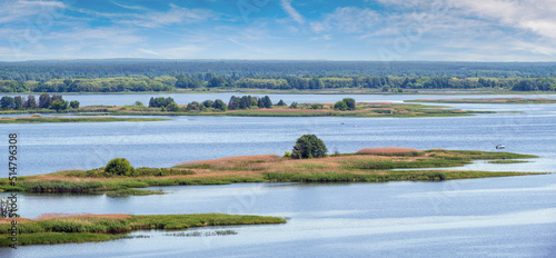 Dnipro river summer panoramic landscape  Kaniv water Reservoir  Kyiv Region  Ukraine.