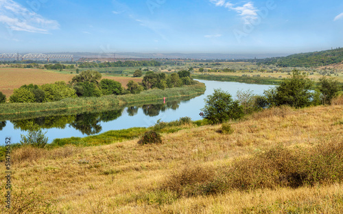 Summer countryside ladscape with Pivdennyi Buh river  Mykolaiv Region  Ukraine.