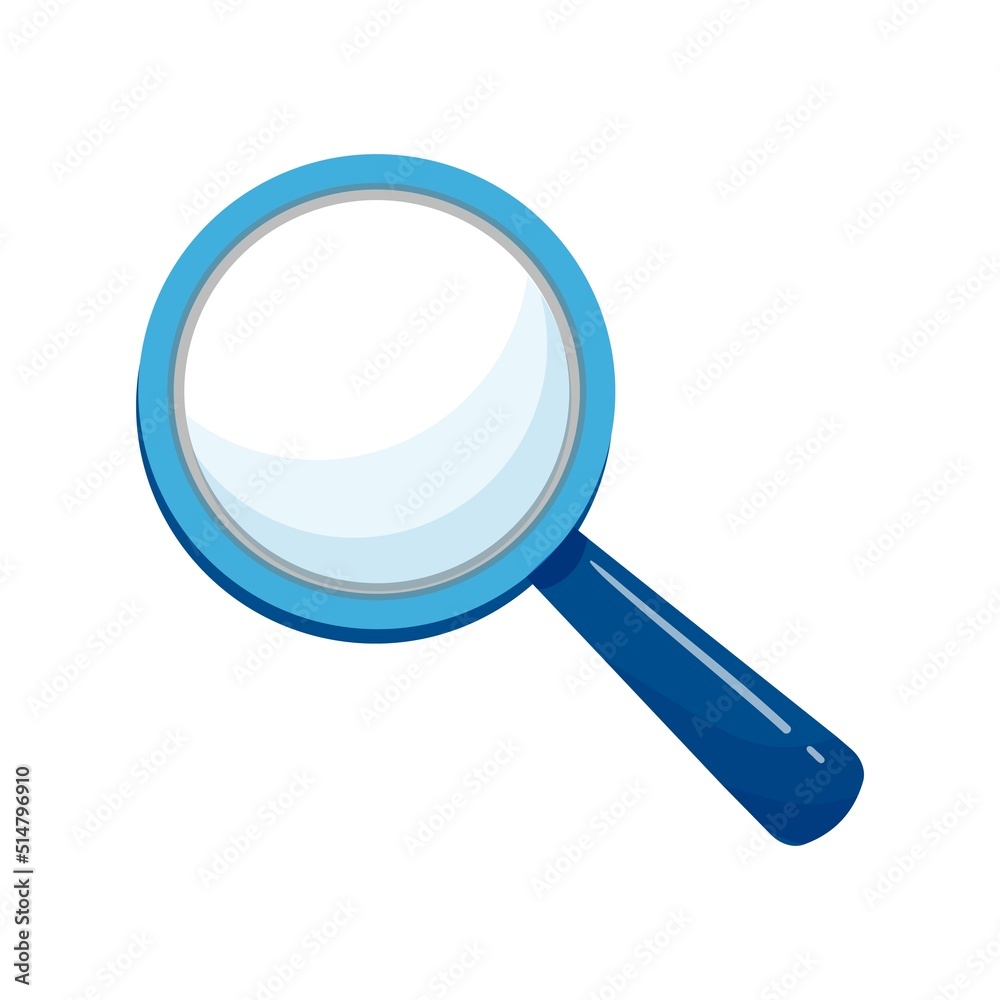 Magnifying glass icon in flat style. Search loupe isolated on white. Analytic and search concept vector illustration. Magnifying glass icon in flat style. Search loupe isolated on white. Analytic and search concept vector illustration.