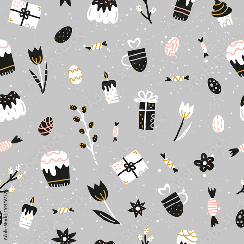 Seamless pattern with Easter icons.