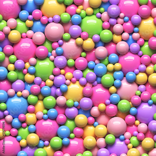Сolorful glossy candy balls of different sizes. Pile of bright balls with glossy reflections. Vector background © 3d_kot