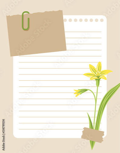 Vintage wish list template decorated with gagea lutea yellow flower. Printable to do list, business organizer page, paper sheet. Journal and planner design vector illustration.