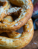 pretzel beer snack sprinkled with salt, a symbol of Oktoberfest
