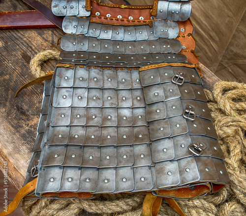 leather armor with iron plates long, traditional protection of a warrior