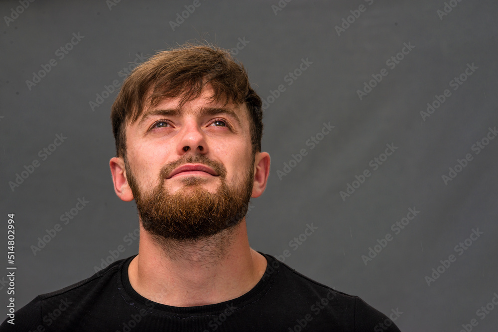 Handsome Young caucasian men, man  stubble beard, Portrait  wearing khaki shirt  countryside, gray background, nature, sexy men bodybuilder, summer day, blue old car vintage, reflection in glass, rain