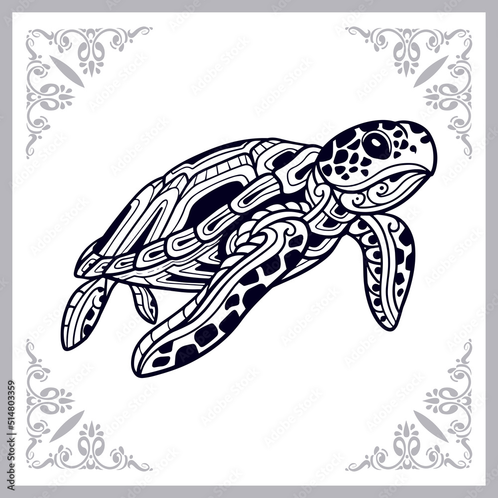 Fototapeta premium Sea turtle zentangle arts. isolated on white background.