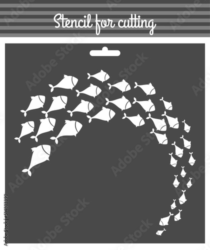 Fish schooling pattern, nautical, sea abstract theme stencil for cutting and scrapbooking. Template for  cards, invitations. Suitable for laser, plotter cutting.