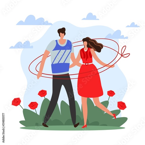 Love addiction, affection. Psychological dependence, romantic couple hugs, man and woman hold hands. Difficult and happy relationships, control and manipulation vector isolated concept