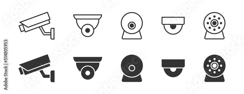 Set of CCTV icons. Home security cameras icons. Vector illustration.