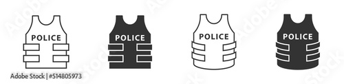 Bulletproof vest line and flat icons. Vector illustration.