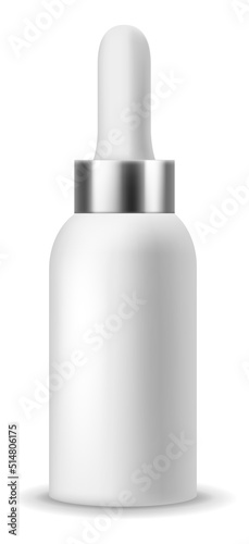 Serum container mockup. Realistic dropper white bottle