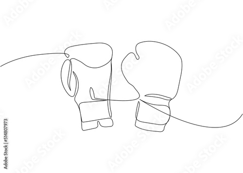 Boxing gloves one line art. Continuous line drawing of MMA gloves, shingard, mixed martial arts, sport, sports, activity, struggle, fight, athlete, strength, aggression, training.