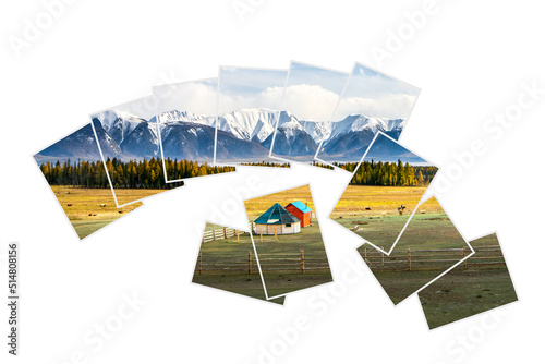 Cards with mountain landscape isolated on white background