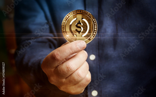 USDC USD Coin stablecoin cryptocurrency golden coin 3d illustration