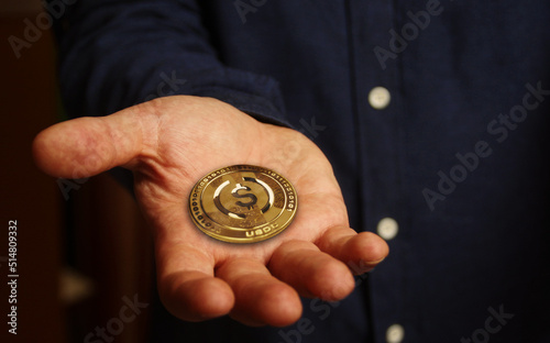 USDC USD Coin stablecoin cryptocurrency golden coin 3d illustration