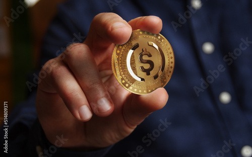 USDC USD Coin stablecoin cryptocurrency golden coin 3d illustration