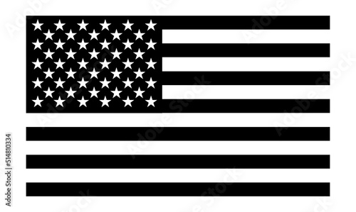 Black and white tone American flag on white background.