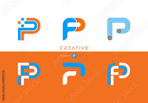 Letter P, modern alphabet, fonts, characters design, vector illustration.