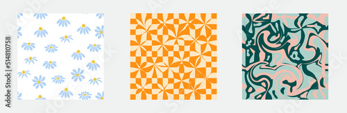 Canvas-taulu Set of retro 70s seamless pattern