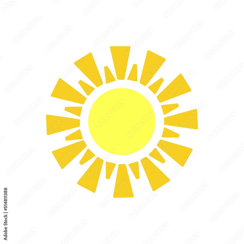 bright sun vector on white background, minimalistic stylized sketch of ...