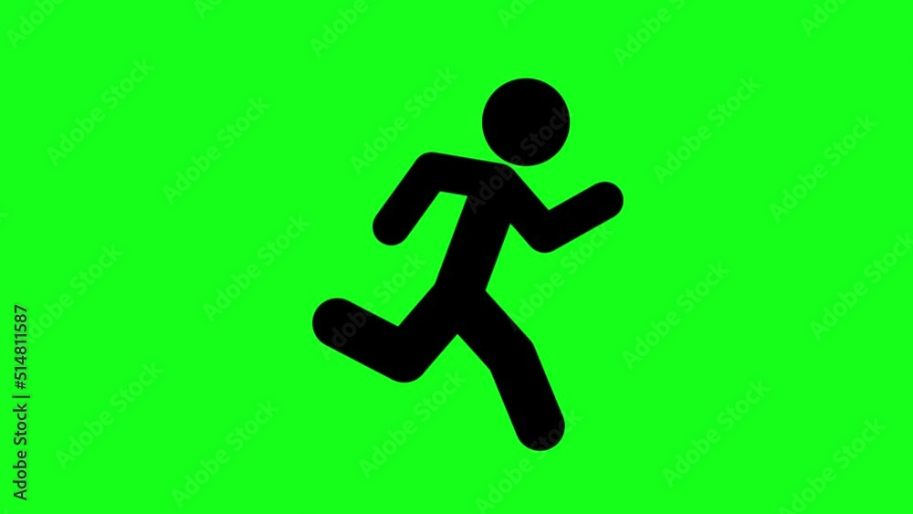 Run Cycle Businessman Character Cartoon Silhouette Animation 2D Isolated on Greenbox Background