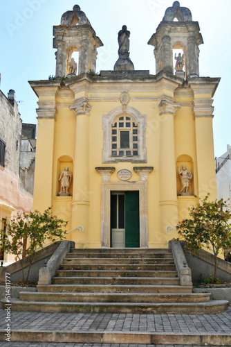 Church facade in Uggiano, a medieval town in the Puglia region of Italy.