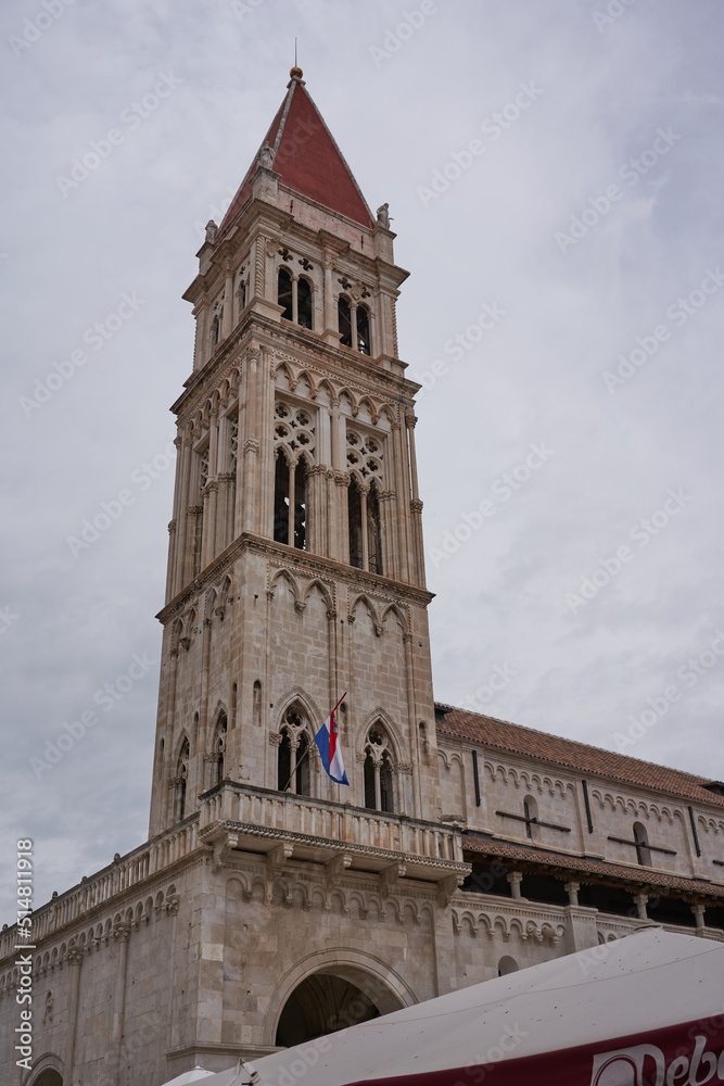 Trogir, Croatia - May 28, 2022- Bell Tower Of Cathedral of St. Lawrence Trogir, Croatia - May 28, 2022- Bell Tower Of Cathedral of St. Lawrence