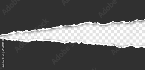 Torn cardboard. Realistic, torn, ripped strip of dark grey paper with a light shadow on a transparent background.