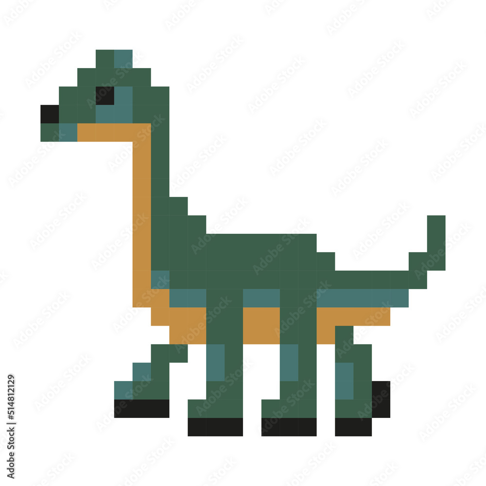 Pixel cute Dino. Vector illustration. Mosaic panel, embroidery, stained glass. Pixel cute Dino. Vector illustration. Mosaic panel, embroidery, stained glass.