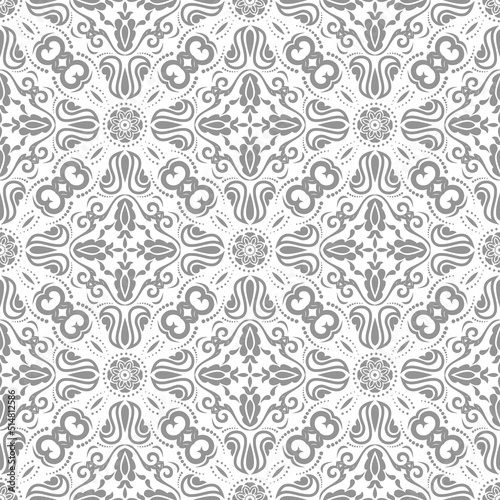 Classic seamless vector pattern. Damask gray and white orient ornament. Classic vintage background. Orient pattern for fabric  wallpapers and packaging
