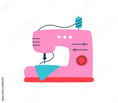 Sewing machine hand drawn illustration. Fashion design clipart. Textile craft business icon. Handicraft hobby symbol isolated on white