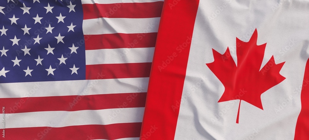 Flags of USA and Canada. Linen flag close-up. Flag made of canvas ...