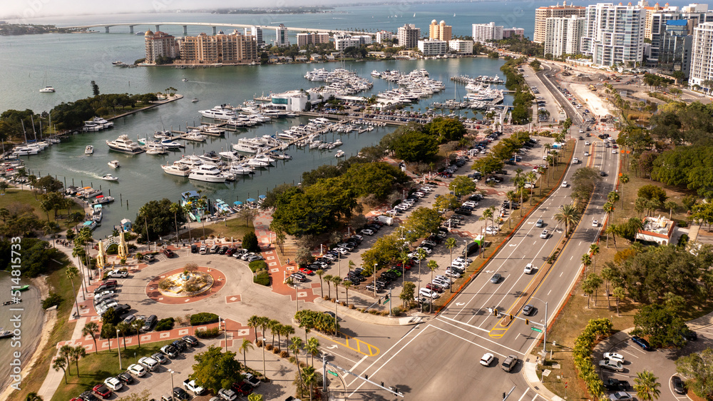 Drone view of Marina Jack area traffic changes out to St. Armands Circle