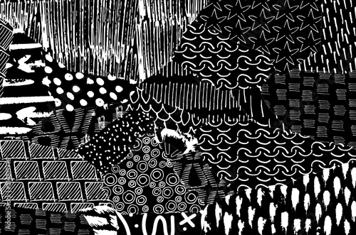 Abstract black strokes, Hand sketched Vector Pattern. Retro abstract pattern in geometric style. Abstract multicolored geometric pattern.	
