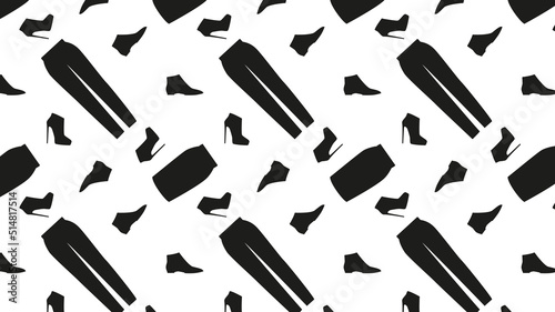 Monochrome fashion women's handbags ,shoes in seamless pattern .Use as fabrics Wallpaper background wrapping paper.Vector Fashion seamless pattern.Colored women's handbags,shoes