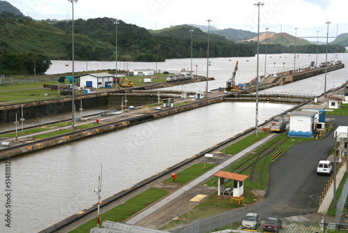  Gates and Locks of Miraflores. Panama Canal. Central America. Sea passage between land. Central America. Engineering work at sea. Seaway. photo