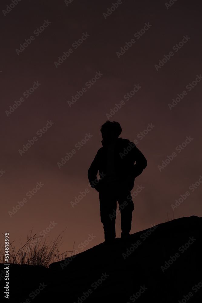 Silhouette of a model from the hill station on evening time