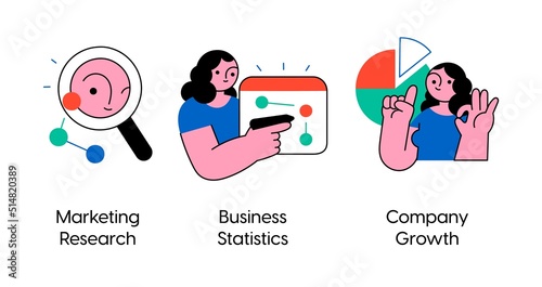 Successful project launch strategy corporate presentation- set of business concept illustrations. Visual stories collection.