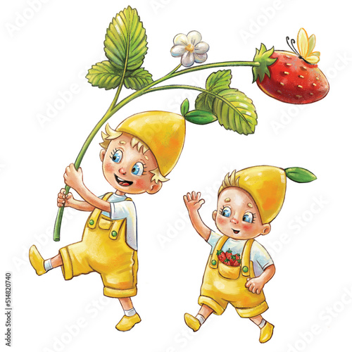 Digital illustration with lemon kids